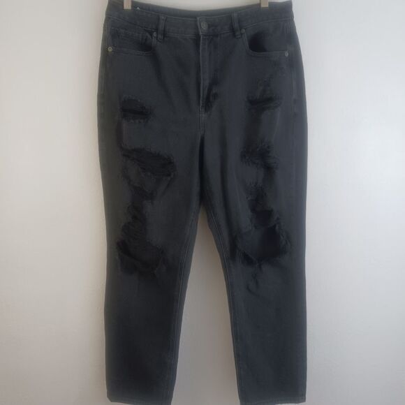 America eagle comfort stretch waistband distress charcoal gray jeans size 12 - Picture 1 of 8